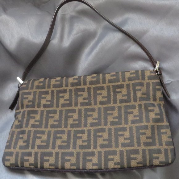 ❤️ Auth FENDI Double Flap Zucca Canvas & Leather Shoulder Bag Italy +DUSTBAG - Picture 6 of 15